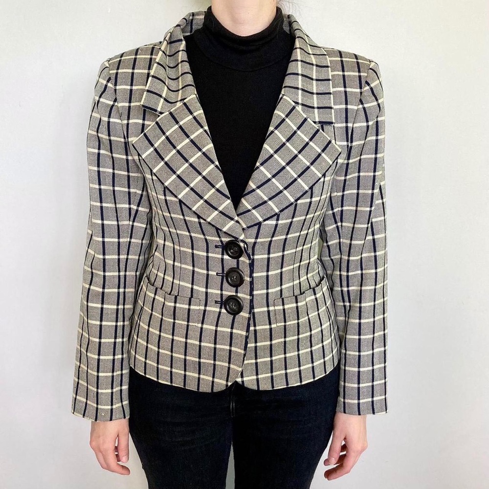 Vintage Yves Saint Laurent Rive Gauche plaid wool and silk blend blazer. 🖤